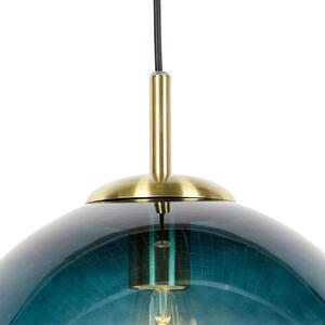 Art deco függesztett lámpa réz óceán kék üveggel, 33 cm - Pallon