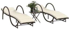 2 db barna polyrattan napozóágy asztallal