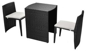 VidaXL 3 darabos fekete polyrattan bisztrószett párnákkal