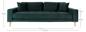 Design 3-szémelyes ülőgarnitúra Ansley 210 cm sötétzöld bársony