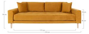 Design 3-szémelyes ülőgarnitúra Ansley 210 cm mustársárga bársony