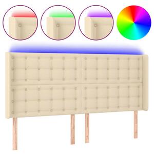 VidaXL LED-es Ágyfejtámla - Krémszínű Szövet - 203x16x118/128 cm