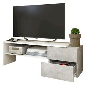 TV asztal, fehér/beton, TREBIO