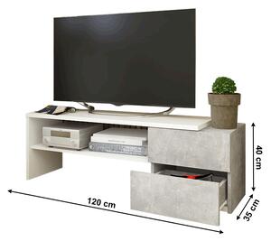TV asztal, fehér/beton, TREBIO