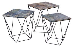 Design oldalsóasztal szett Panthea kék márvány utánzata 3 részes