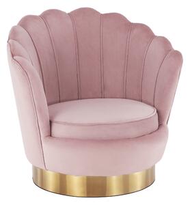 Dizájn fotel, világos rózsaszín Velvet szövet/arany, ROLIO