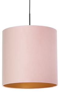 Függesztett lámpa velúr árnyalatú rózsaszínrel, arannyal 40 cm - kombinált