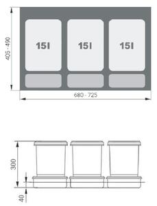 Beépített szemetes UNI - 80 cm, szürke