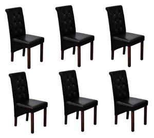 Elegáns Antik Stílusú Étkezőszék - 6 db - Fekete Műbőr