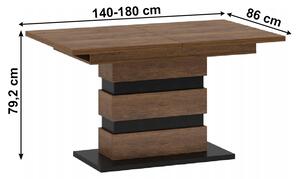 KONDELA Széthúzható étkezőasztal, bolzano tölgy/fekete, 140-180x86 cm, DELIS S