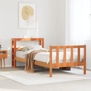 Viaszbarna tömör fenyőfa ágykeret fejtámlával 90 x 190 cm