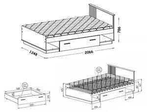 LAMELO egyszemélyes ágy 120x200 ágyneműtartóval - wotan tölgy/fekete
