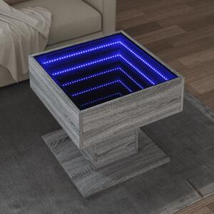 Szürke sonoma szerelt fa dohányzóasztal LED-del 50 x 50 x 45 cm