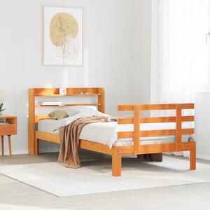 Viaszbarna tömör fenyőfa ágykeret fejtámlával 90 x 200 cm