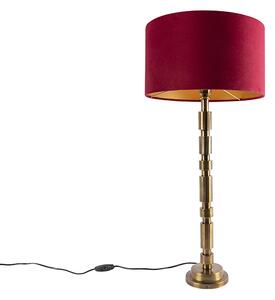 Art Deco asztali lámpa bronz 35 cm bársony árnyalatú vörös - Torre