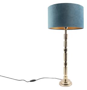 Art Deco asztali lámpa arany bársony árnyalatú kék 35 cm - Torre