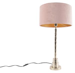 Art Deco asztali lámpa, 35 cm, bársony rózsaszín árnyalattal - Pisos