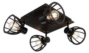 Ipari mennyezeti lámpa fekete 4 lámpás - Fotu