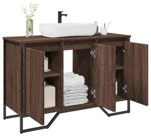 Barna tölgy szerelt fa fürdőszobai mosdószekrény 91x35x60 cm