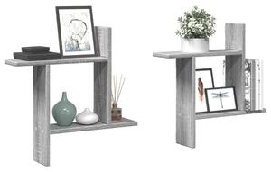 2 db szürke sonoma színű szerelt fa fali polc 50 x 12 x 50 cm
