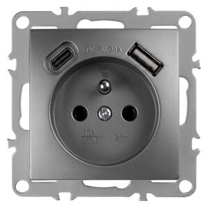 Egyszeres földelt aljzat + USB-A USB-C OSTE JNH004-G Grey