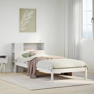 Fehér tömör fenyőfa könyvespolcos ágy matrac nélkül 90 x 190 cm