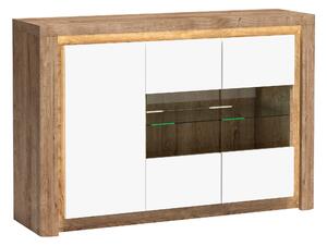 Szekrény Etrmona 102, Edzett üveg, Laminált forgácslap, 98x144x41cm, Fényes fehér, Ribbeck tölgy