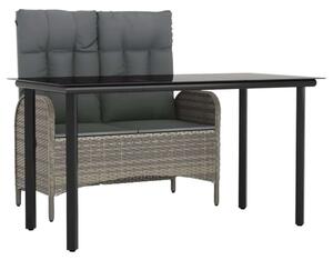 2 részes szürke polyrattan kerti étkezőgarnitúra párnákkal