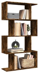 4 szintes füstös tölgy fa elválasztó könyvespolc 70x24x129 cm