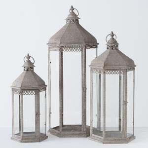 3 Dekorációs Lámpa, Fémből, Tracy Szürke, H35xSz35xM85 cm / H30xSz30xM69 cm / H24xSz24xM55 cm