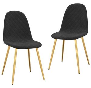 Elegáns Bársony Étkezőszék - Fekete - Arany Láb - 2 db