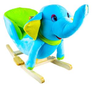 Elefánt hintaszék babáknak, fa + plüss, kék, 60x34x45 cm, 60x34x45 cm