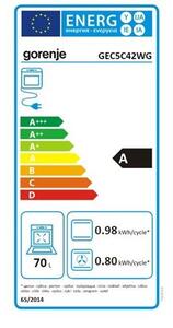 Gorenje GEC5C42WG Elektromos tűzhely, 70L, 4 főzőzóna, FrozenBake, A energiaosztály, Fehér