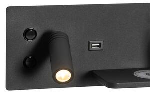 Fekete fali lámpa készlet 2 db LED-del USB-vel és indukciós töltővel - Riza