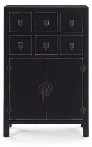 PECHINO fekete tálalószekrény 2 ajtóval és 6 fiókkal