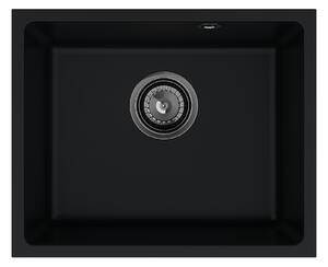 SINK Quality Mosogató minőségi Crypton 55, gránit konyhai mosogató 460x375x205 mm + fekete szifon, fekete, SKQ-CRY.C.1KBO.55.XB