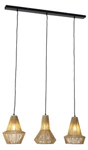 Landelijke hanglamp touw 3-lichts langwerpig - Jenthe