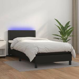 LED-es Ágy - Fekete Műbőr - 90x190 cm