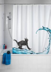 Poliészter Penészedésgátló Zuhanyfüggöny, Cat Fehér, 180 x 200 cm