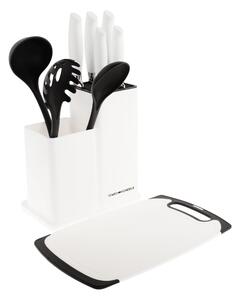 TEMPO-KONDELA KAHON, kés- és konyhai eszköz készlet, 10 db, állvánnyal, fehér