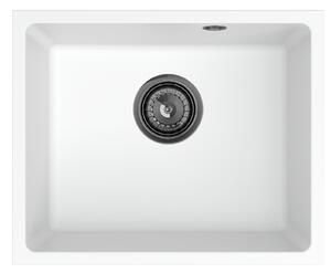 SINK Quality Mosogató Quality Crypton 55, konyhai gránit mosogató 460x375x205 mm + fekete szifon, fehér, SKQ-CRY.W.1KBO.55.XB