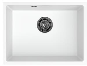 SINK Quality Mosogató Quality Crypton 60, konyhai gránit mosogató 535x400x205 mm + fekete szifon, fehér, SKQ-CRY.W.1KBO.60.XB