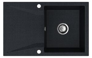 SINK Quality Mosogató Minőségi Obszidián, konyhai gránit mosogató 790x500x210 mm + króm szifon, fekete foltos-Brocade, SKQ-OBS.B.1KDO.X