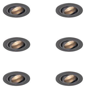 6 darabos modern, ágyúszürke, süllyesztett spotlámpa készlet GU10 50mm-es kerek, dönthető - Rondoo