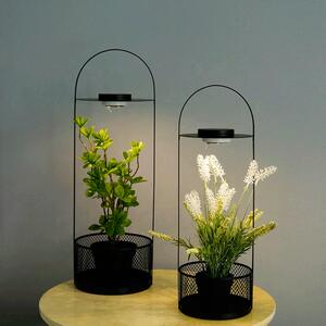 KONDELA Dekoratív állvány virágcsereppel, LED világítás, 58 cm, művirággal, VELOM TYP 2