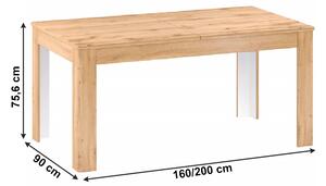 KONDELA Széthúzható étkezőasztal, appalachian tölgy, 160-200x90 cm, PUSAN S