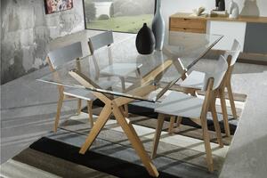 TERAMO üveg / tölgyfa design étkezőasztal
