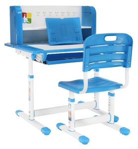 Növekvő íróasztal és szék, kék/fehér, szett LERAN