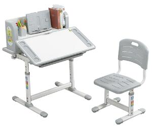 Növekvő íróasztal és szék, szürke/fehér, szett LERAN