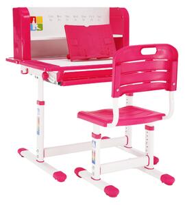 Növekvő íróasztal és szék, rózsaszín/fehér, szett, LERAN